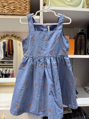 Janie and Jack Blue Sundress with Orange Pumpkin Embroidery